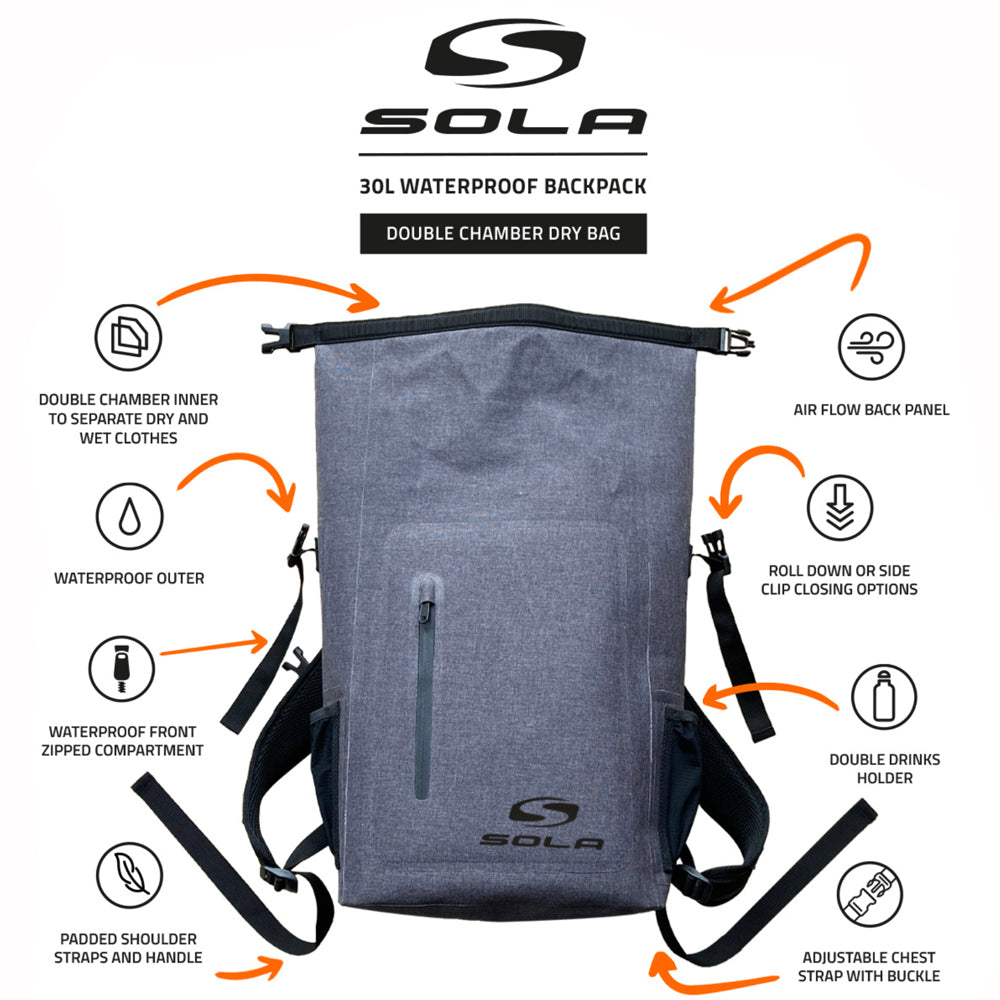 Sola wetsuit dry backpack bag grey – Bodyboard HQ