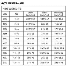 Load image into Gallery viewer, sola wetsuit size guide