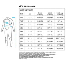 Load image into Gallery viewer, sola kids wetsuit size chart
